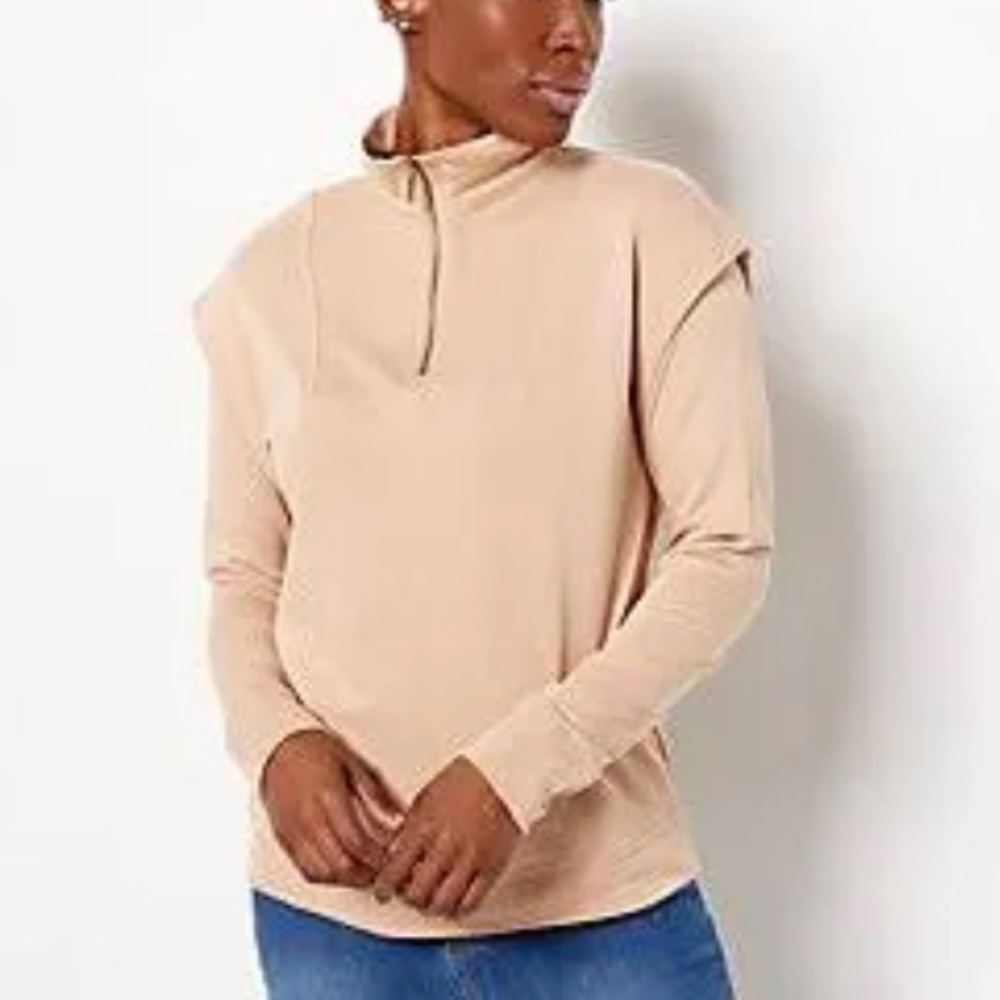 Laurie Felt French Terry Cotton Rayon Half-Zip Pullover Size XXS Sandstone